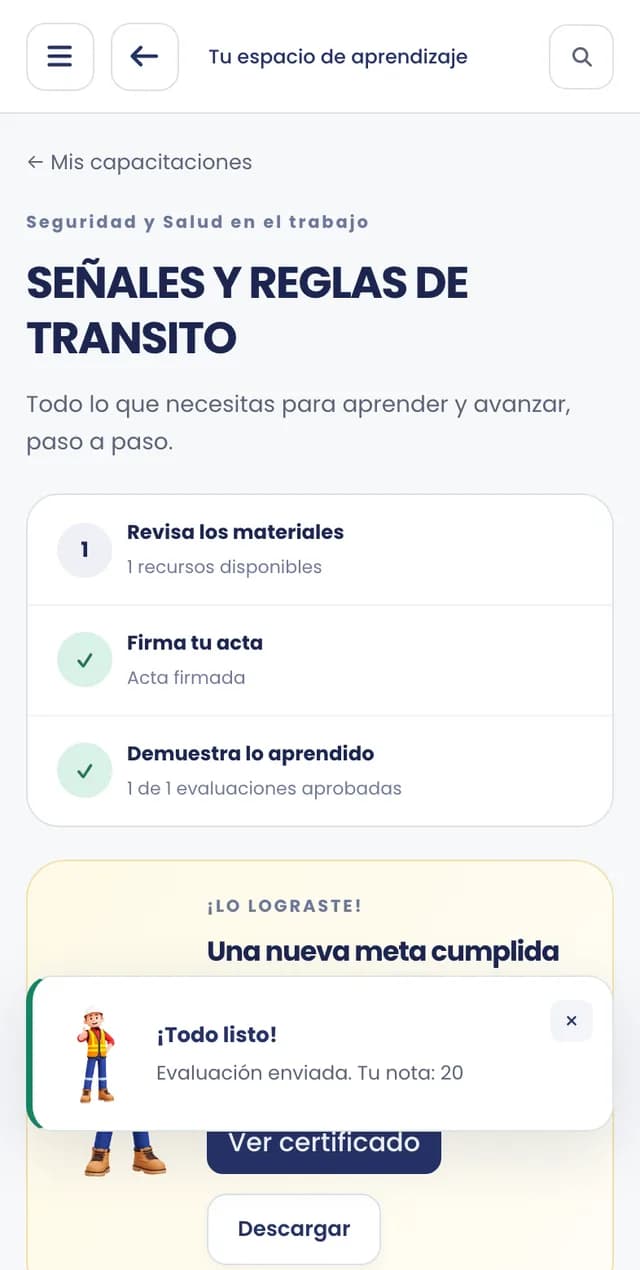Resultado de la evaluación con la nota