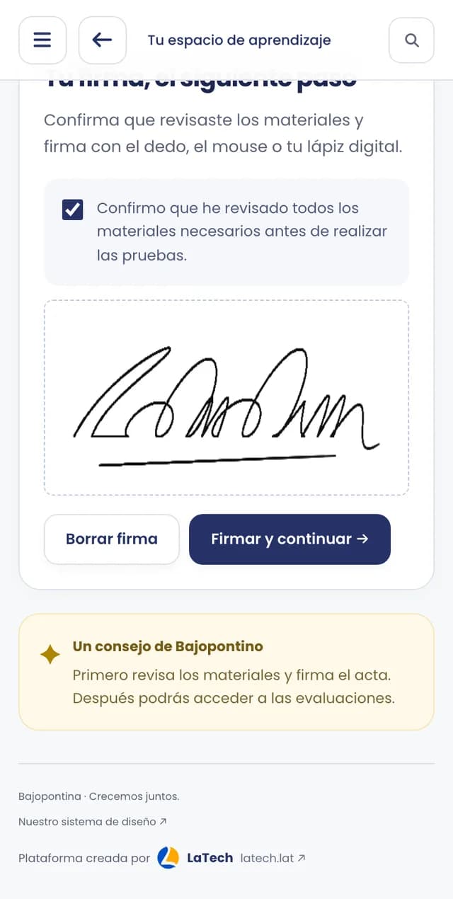 Firma del acta con el dedo en el celular