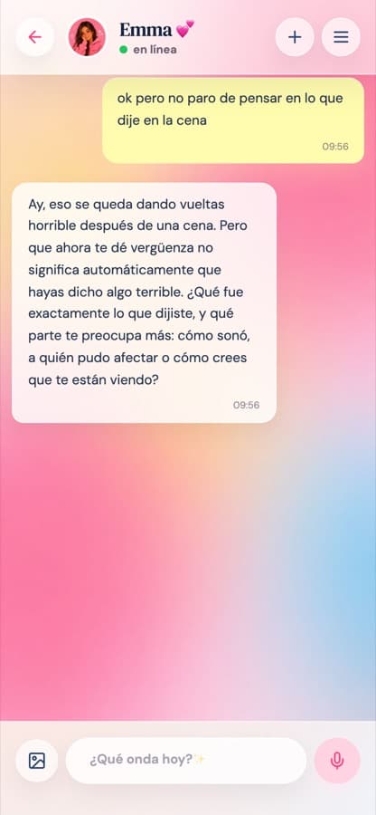 Chat de Emma respondiendo sobre lo de la cena