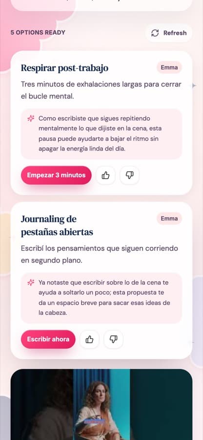 Recomendación de Emma que cita lo escrito en el diario