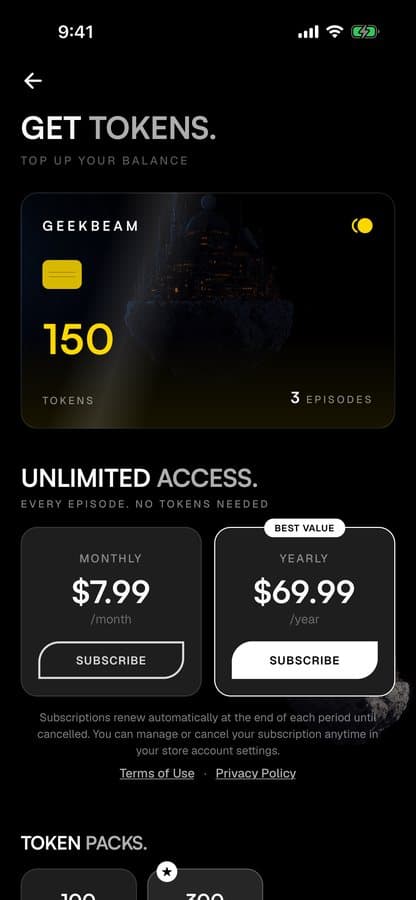 Billetera de tokens con planes de suscripción